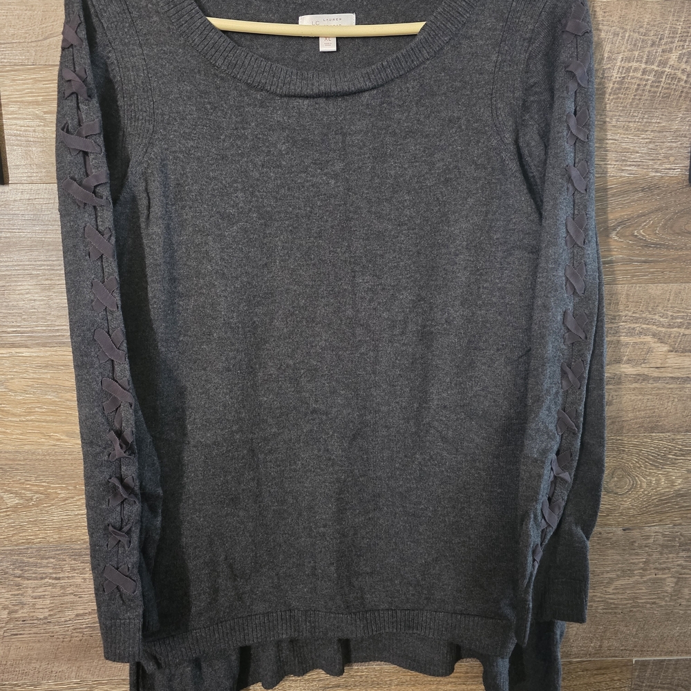 Catherine Malandrino Charcoal Lace-Up Sleeve Sweatshirt